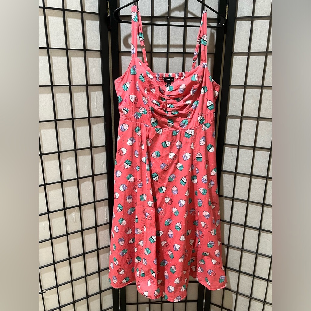 torrid Coral Cupcake Print Sundress with Teal & Lavender Accents TORRID SIZE 1 - Picture 7 of 13